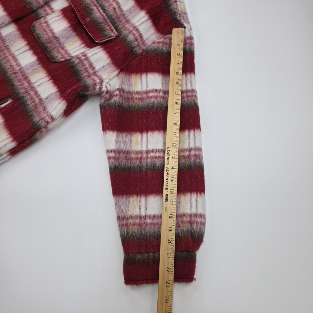 Minimalist Aesthetic Plaid Shirt Jacket Mens Large Red Fleece Lined Lifestyle - Picture 13 of 14